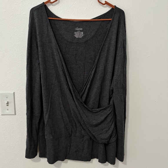 Soma Super Soft Charcoal Gray Wrap Crossover Knit Top Long Sleeve Size XL - Picture 1 of 6